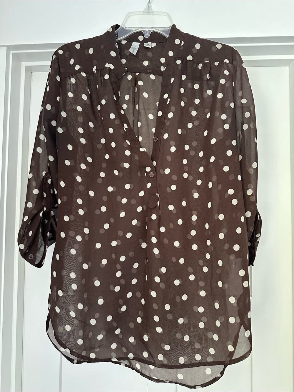 Tacera Brown Blouse with White Polka Dots